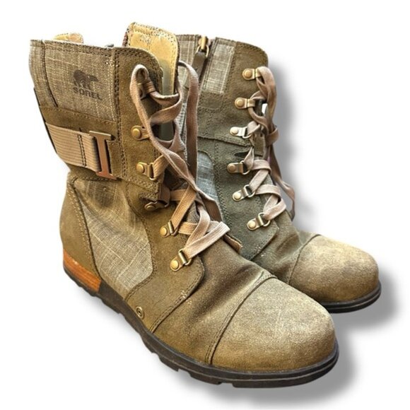 Women’s 9 Sorel Major Carly Olive Green Combat Boot Zip Up - Picture 2 of 13